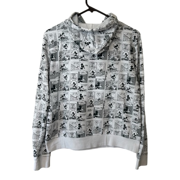 Disney Pullover Newspaper All Over Print Mickey Mouse Long Sleeve Hoodie Pocket - Picture 3 of 6